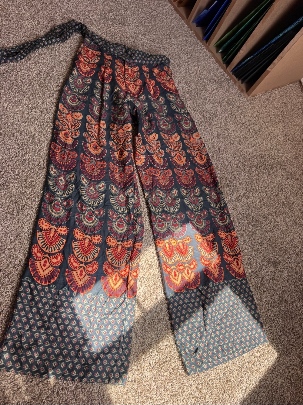 Warm NY Boho Wide-Leg Printed cotton Pants - Blue & Rust - Picture 3 of 7